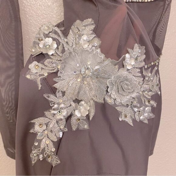Reverence solo gray Custom rhinestoned dance costume long sleeve PXS (adult XS) - Picture 6 of 12
